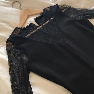 NWOT Zara Lace Cut Out & Lace Sleeve Fitted Dress